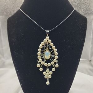 Elegant Handmade Pearl and Opal Pendant Necklace